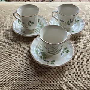 The Mikasa vintage 3 fern and Blueberry Botanical cup and saucer Set